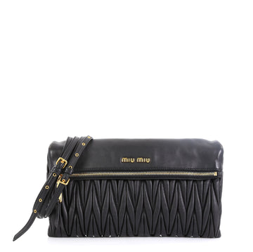 Miu Miu Fold Over Crossbody Bag Matelasse Leather Medium Black 45922275