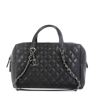 Chanel Feather Weight Bowling Bag Quilted Lambskin Medium Black 45922294