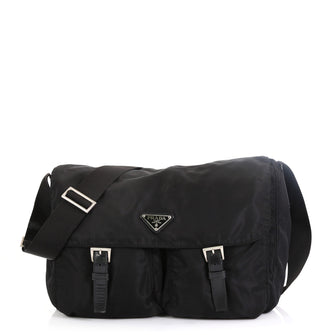 Prada Zip Buckle Messenger Bag Tessuto Large Black 45922321