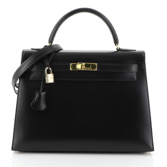 Hermes Kelly Handbag Black Box Calf with Gold Hardware 32 Black 45922327