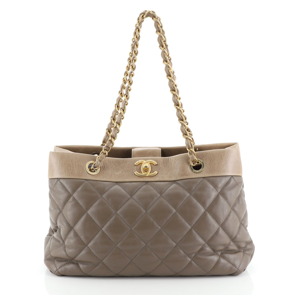 Chanel Soft Elegance Tote Quilted Distressed Calfskin Medium Brown 45922343