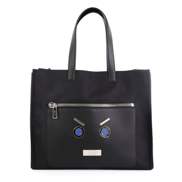 Fendi Faces Pocket Tote Nylon with Leather Large Black 4592268