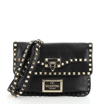 Valentino Rockstud Foldover Convertible Shoulder Bag Leather  Black 4592286