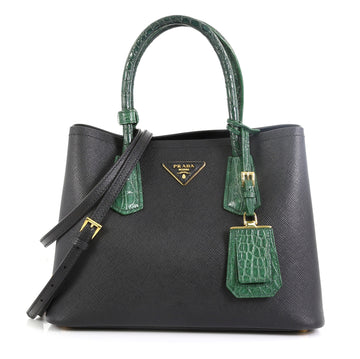 Prada Cuir Double Tote Saffiano Leather and Crocodile Small Black 459228