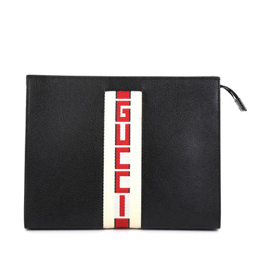 Gucci Logo Stripe Pouch Leather Black 4592292