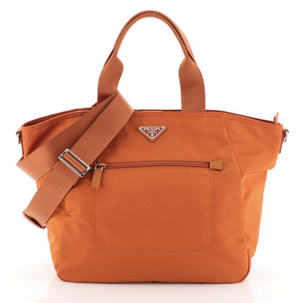 Prada Zip Convertible Shopping Tote Tessuto with Saffiano Leather Medium Orange 459231