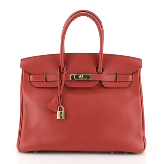 Hermes Birkin Handbag Red Swift with Gold Hardware 35