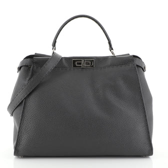 Fendi Selleria Peekaboo Bag Grainy Leather Large Gray 459482