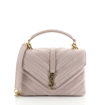Saint Laurent Classic Monogram College Bag Matelasse Chevron Leather  and Suede Medium Pink 459603