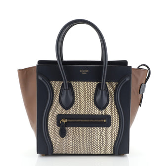 Celine Luggage Handbag Python and Leather Micro Blue 459631