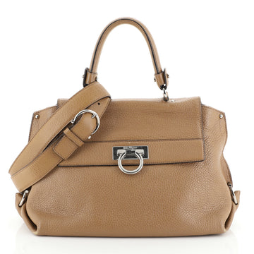 Salvatore Ferragamo Sofia Satchel Pebbled Leather Medium Brown 4596934