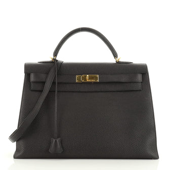 Kelly Handbag Noir Togo with Gold Hardware 40