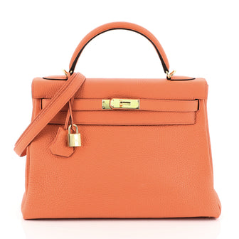 Hermes Kelly Handbag Orange Clemence with Gold Hardware 32 Orange 4597170