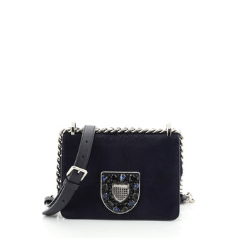 Christian Dior Diorama Club Flap Bag Calf Hair with Crystal Embellished Detail Small Blue 459717