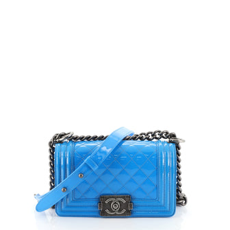 Chanel Boy Flap Bag Quilted Patent Small Blue 459771