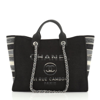 Chanel Deauville Tote Canvas with Striped Detail Medium