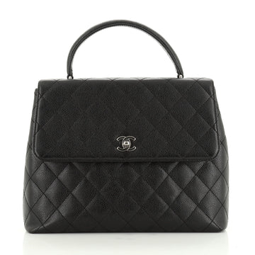 Chanel Vintage Classic Top Handle Flap Bag Quilted Caviar Jumbo