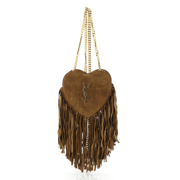 Saint Laurent Fringe Love Heart Chain Bag Suede Small
