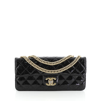 East West Flap Bag in Black Patent Leather with SHW