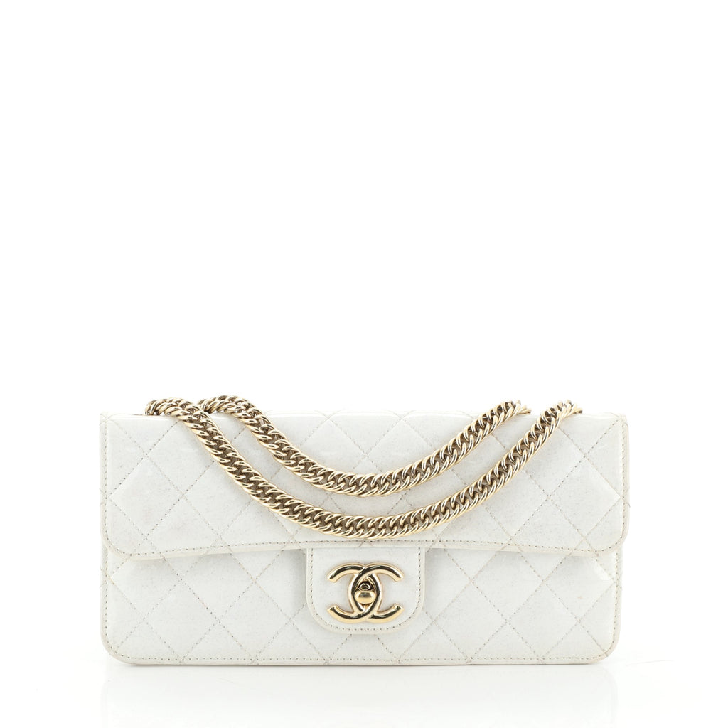 Chanel Evening Star Flap Bag Quilted Patent East West White 459881