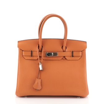 Hermes Birkin Handbag Orange Togo with Palladium Hardware 30