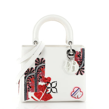 Christian Dior Lady Dior Handbag Patch Embellished Leather Medium