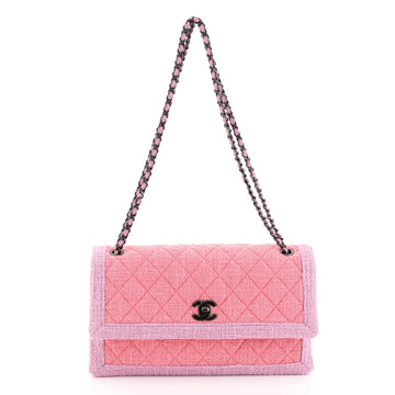Chanel Two Tone Flap Bag Quilted Tweed Small Pink 4601914