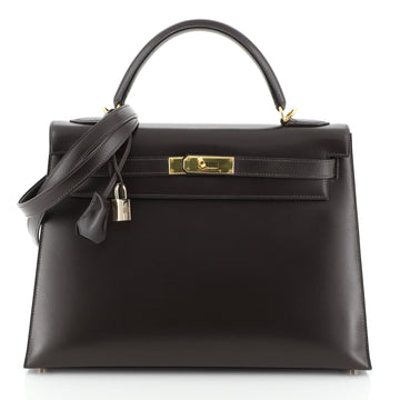Hermes Kelly Handbag Brown Box Calf with Gold Hardware 32