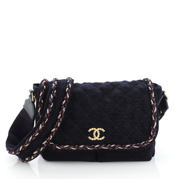 Chanel Parisian Stroll Messenger Bag Quilted Velvet Wool Medium