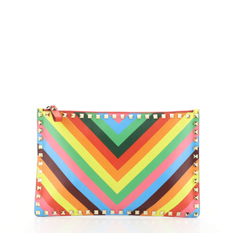 Valentino 1973 Rockstud Zip Pouch Striped Leather Large