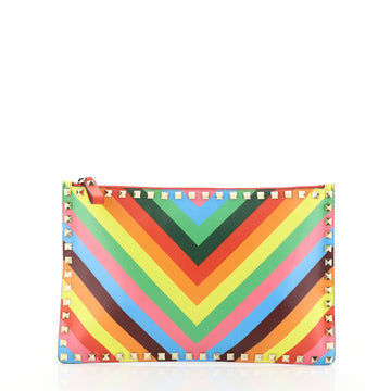 Valentino 1973 Rockstud Zip Pouch Striped Leather Large