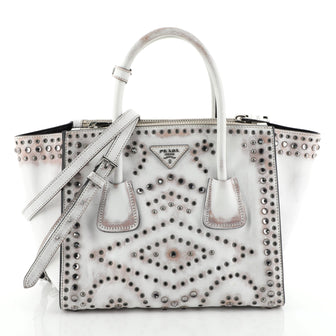 Prada Twin Pocket Tote Grommet Embellished Leather Small