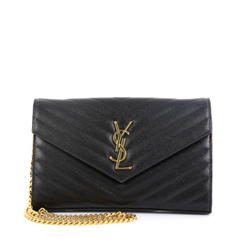 Saint Laurent Classic Monogram Wallet on Chain Matelasse Chevron Leather Medium