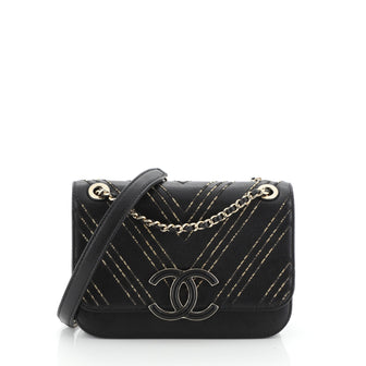 Chanel Enamel CC Flap Bag Beaded Chevron Sheepskin Medium