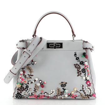 Fendi Peekaboo Bag Embroidered Leather Regular Blue 4608213
