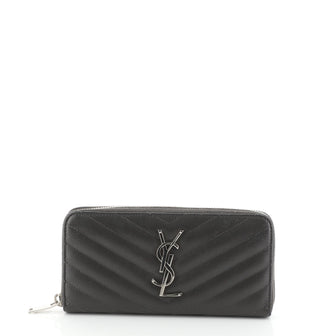 Saint Laurent Classic Monogram Zip Around Wallet Matelasse Chevron Leather 