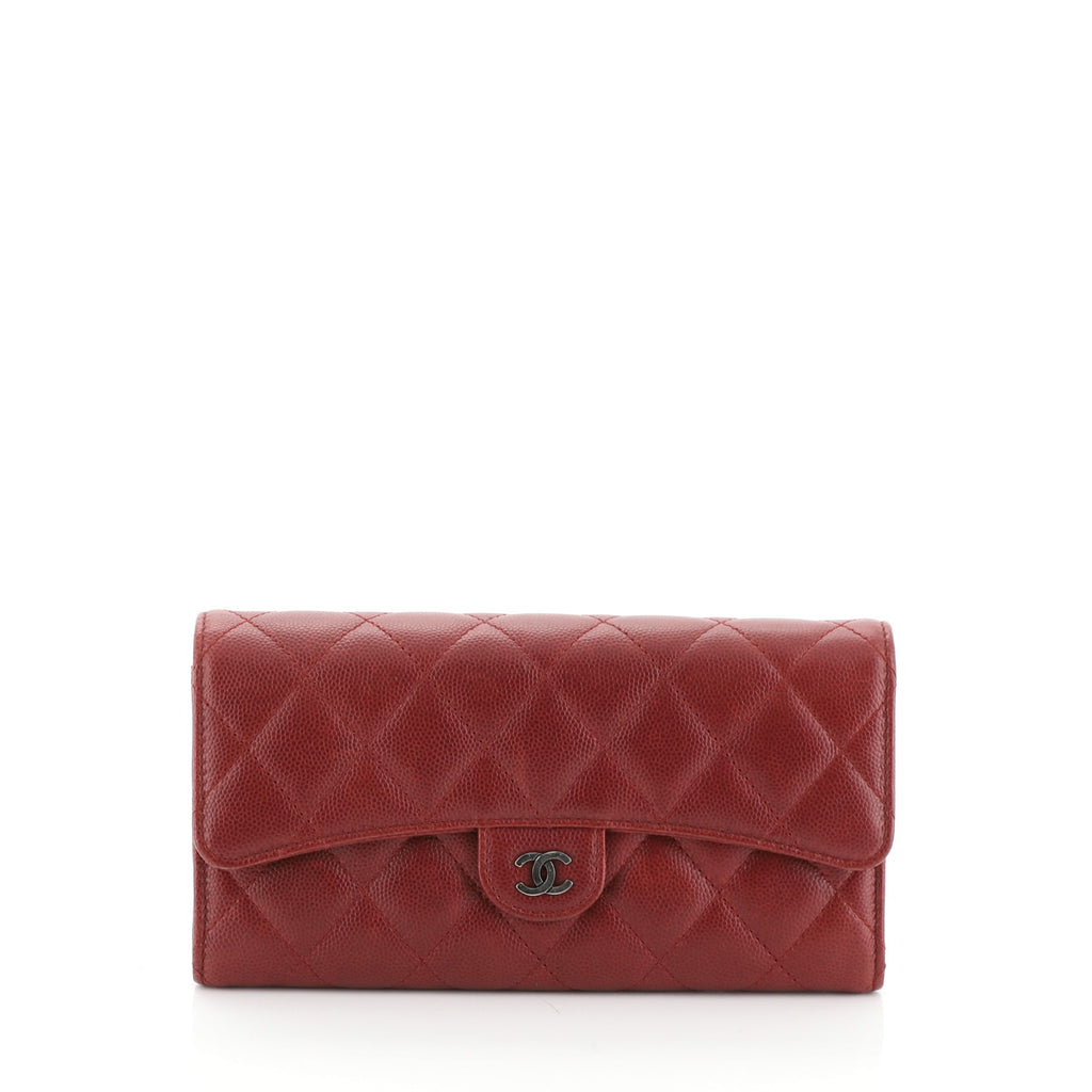 Chanel CC Gusset Classic Flap Wallet Quilted Caviar Long Red 460824