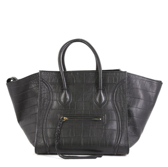 Celine Phantom Bag Crocodile Embossed Leather Medium Black 460851
