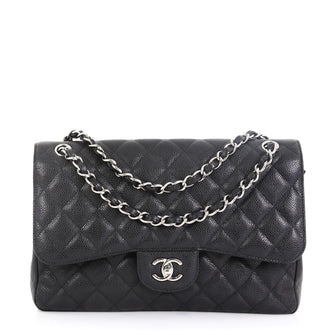 Chanel Classic Double Flap Bag Quilted Caviar Jumbo Black 460853