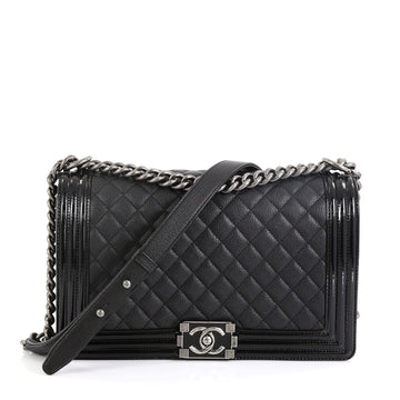 Chanel Boy Flap Bag Quilted Goatskin with Patent New Medium