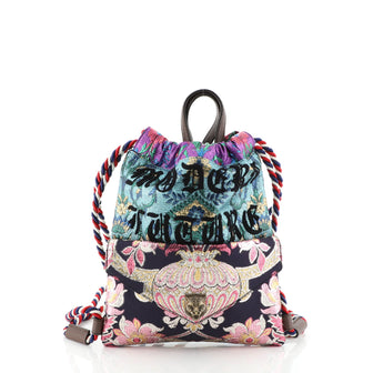 Gucci Animalier Drawstring Backpack Brocade Small