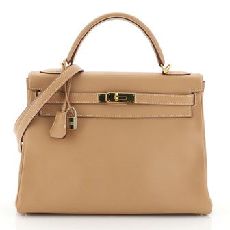 Hermes Kelly Handbag Brown Courchevel with Gold Hardware 32