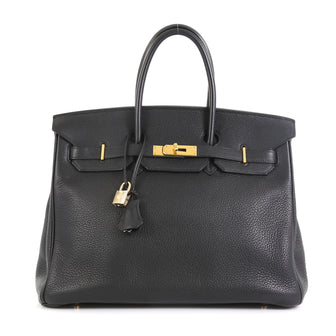 Hermes Birkin Handbag Black Clemence with Gold Hardware 35