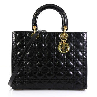 Christian Dior Vintage Lady Dior Bag Cannage Quilt Patent Large