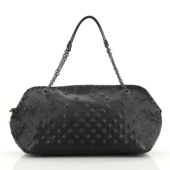 Bottega Veneta Chain Shoulder Bag Studded Leather with Intrecciato Detail Large