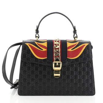 Gucci Sylvie Top Handle Bag Guccissima Leather with Applique Medium