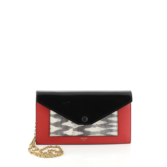 Celine Pocket Envelope Wallet on Chain Leather and Lizard Small