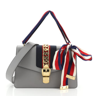 Gucci Sylvie Shoulder Bag Leather Small Gray 461891