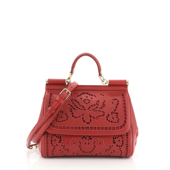Dolce & Gabbana Miss Sicily Bag Floral Eyelet Embroidered Leather Small