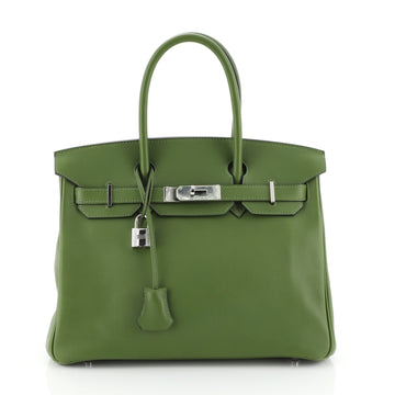 Hermes Birkin Handbag Green Swift with Palladium Hardware 30